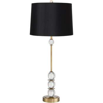 Vienna Full Spectrum Art Deco Table Lamp 32.5" Tall Brass Crystal Ball Accents Black Hardback Drum Shade for Living Room Bedroom Bedside