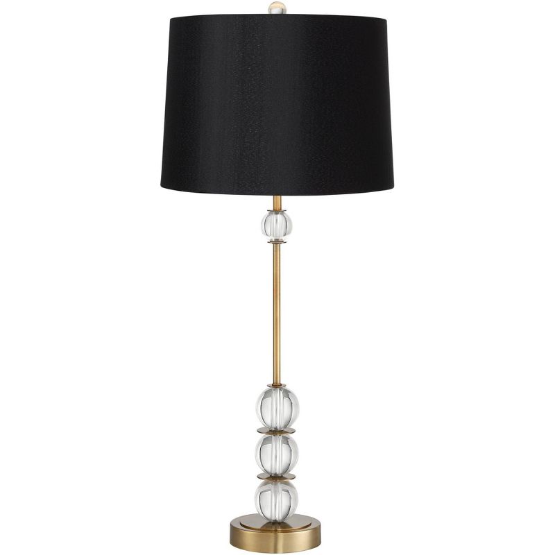 Vienna Full Spectrum Art Deco Table Lamp 32.5" Tall Brass Crystal Ball Accents Black Hardback Drum Shade for Living Room Bedroom Bedside, 1 of 8