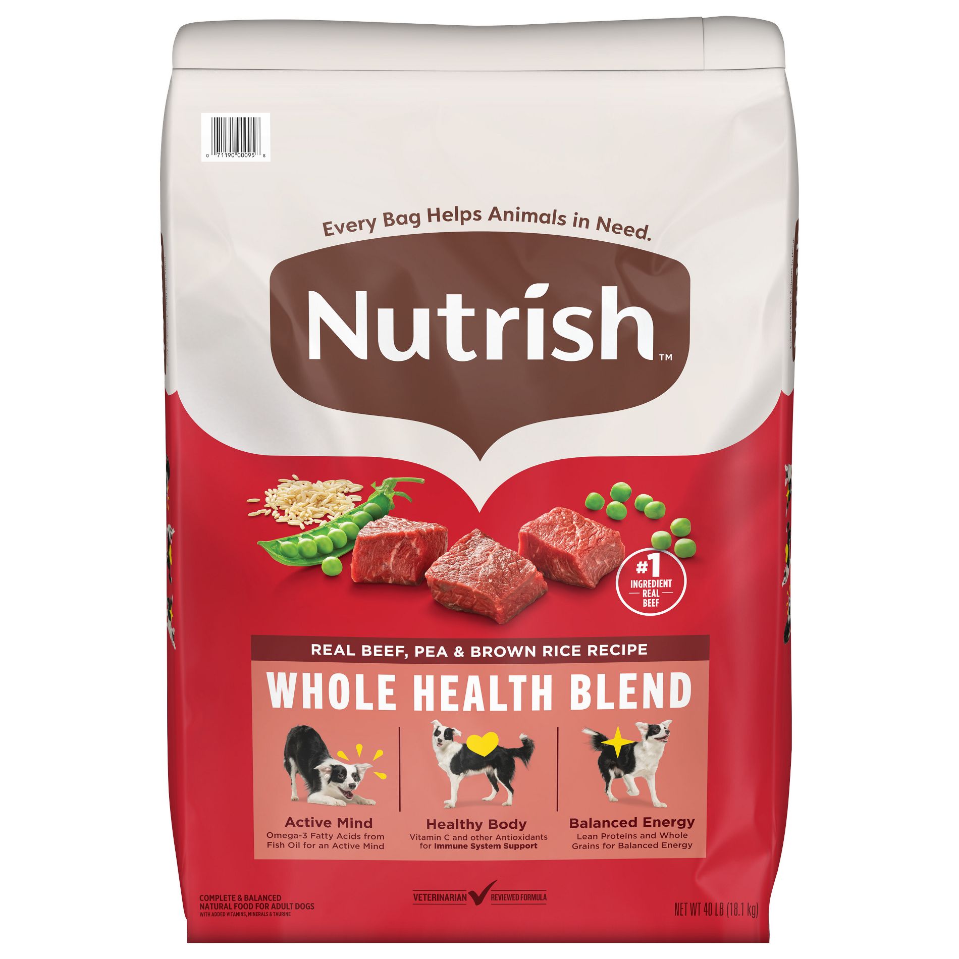 Nutrish Whole Health Blend Real Beef, Pea & Brown Rice Recipe Dry Dog Food - 40lbs