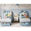 Twin Bed Frames for Kids, Velvet Upholstered Platform Bed Frames with Drawer and Bookcase Headboard, Girls Boys Bed - 4 of 4