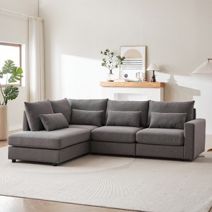 TIRAMISUBEST 4-Piece L-Shaped Sectional Sofa with 4 Lumbar Pillows, Convertible Linen Couch with Ottoman - 1 of 4