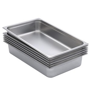 BIRDROCK HOME Stainless Steel Steam Table Pans, Full-Size, 14 qt, 24 Gauge Steel, 4" Depth, Meal Prep, Cooking & Food Storage (6 Pack) - 1 of 4