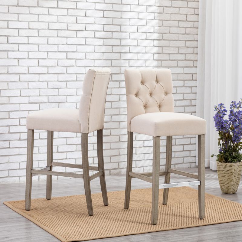 WestinTrends 29" Linen Fabric Tufted Bar Stool (Set of 2), 2 of 4