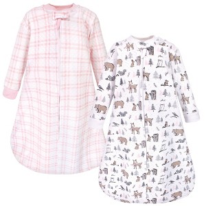 Hudson Baby Infant Girls Premium Quilted Long Sleeve Sleeping Bag and Wearable Blanket, Winter Forest 2-Pack - 1 of 3