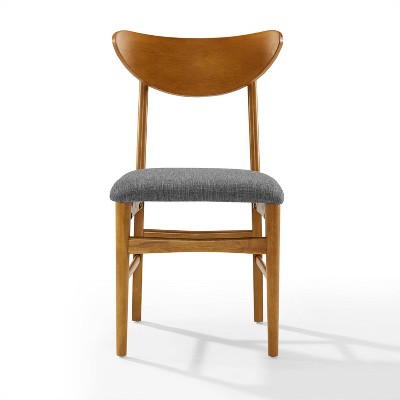 Set of 2 Acorn Wood Dining Chairs with Gray Upholstered Seat