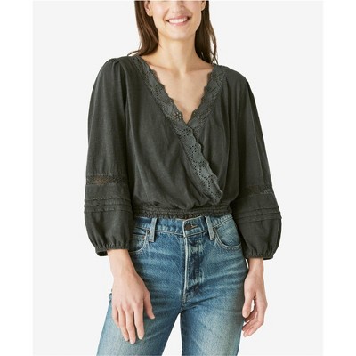 Lucky Brand Womens Eyelet Peplum Blouse