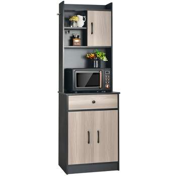 BUTURCAR Black Kitchen Pantry Storage Cabinet, Tall Narrow Storage Cabinet  with 2 Doors and 3 Shelves, Sideboard Storage Cabinet, Freestanding Pantry