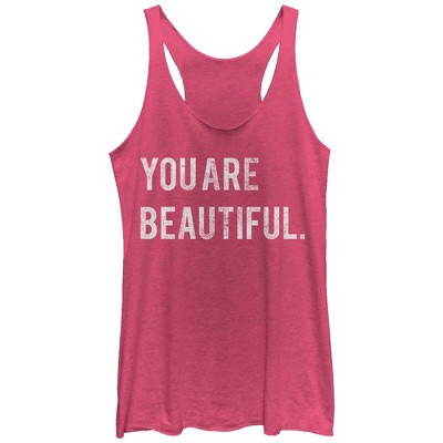 Women's Chin Up You Are Beautiful Racerback Tank Top - Pink Heather ...