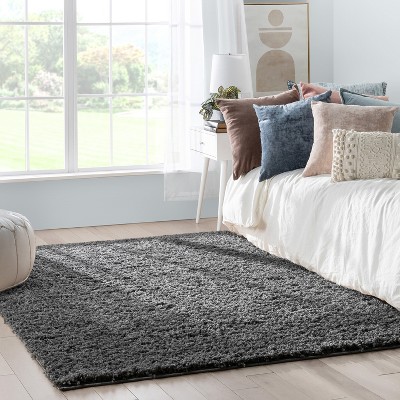 Dark Grey Rectangular Synthetic Shag Rug 4' x 6'