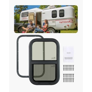 VEVOR Vertical RV Window, 14" W x 22" H Tinted Sliding RV Window with Net Screen & Trim Ring, Fit 15/16" - 1 3/4" Thickness Wall, Black - 1 of 4