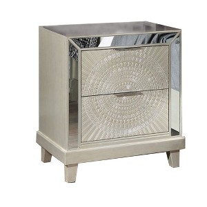 Royal Hampton 28 Inch Modern 2 Drawer Nightstand, Beveled Mirror Trim, Champagne - 1 of 4