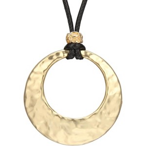 Leather and Wood Necklace Chunky Circle Pendant Boho Jewelry for Women - 1 of 4