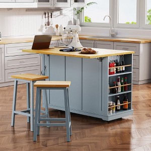 CLIHOME Large Rolling Kitchen Island with 2 Bar Stools, Power Outlet, Door Internal Storage Rack, 5 Open Side Racks - 1 of 4