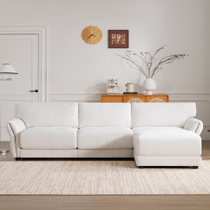 YOOCOZZ Chenille Sectional Sofa with Charging Ports, Petal Armrest Design and Movable Ottoman, 4 Seats - 1 of 4