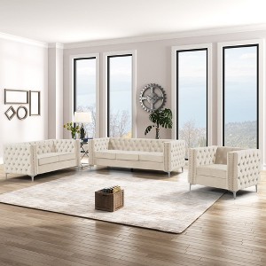 3-Pieces Couches for Living Room Chair, Loveseat and Sofa Dutch Velvet Top- Morden Fort - 1 of 4