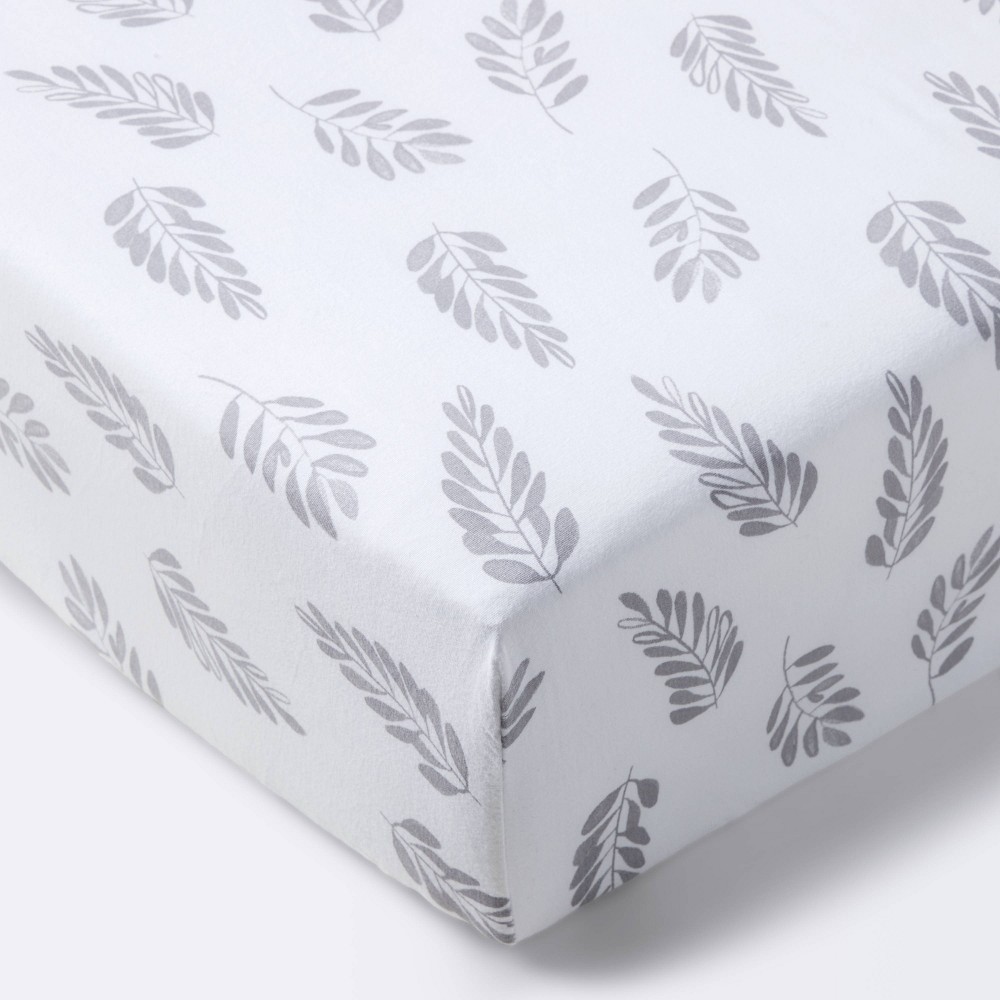 Photos - Bed Linen Ferns Crib Fitted Sheet - Cloud Island™ White/Gray