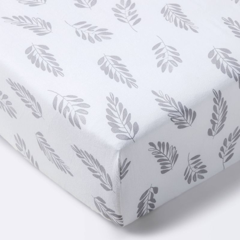 Ferns Crib Fitted Sheet - Cloud Island&#8482; White/Gray, 1 of 7