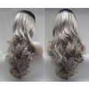 Unique Bargains Women's Halloween Long Body Wave Lace Front Wigs with Wig Cap 24" Black Gradient Gray 1PC - image 3 of 4