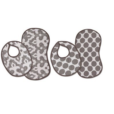 Bacati - Ikat Gray Dots/Damask Muslin 4 pc set of Bibs & Burp Cloths Set