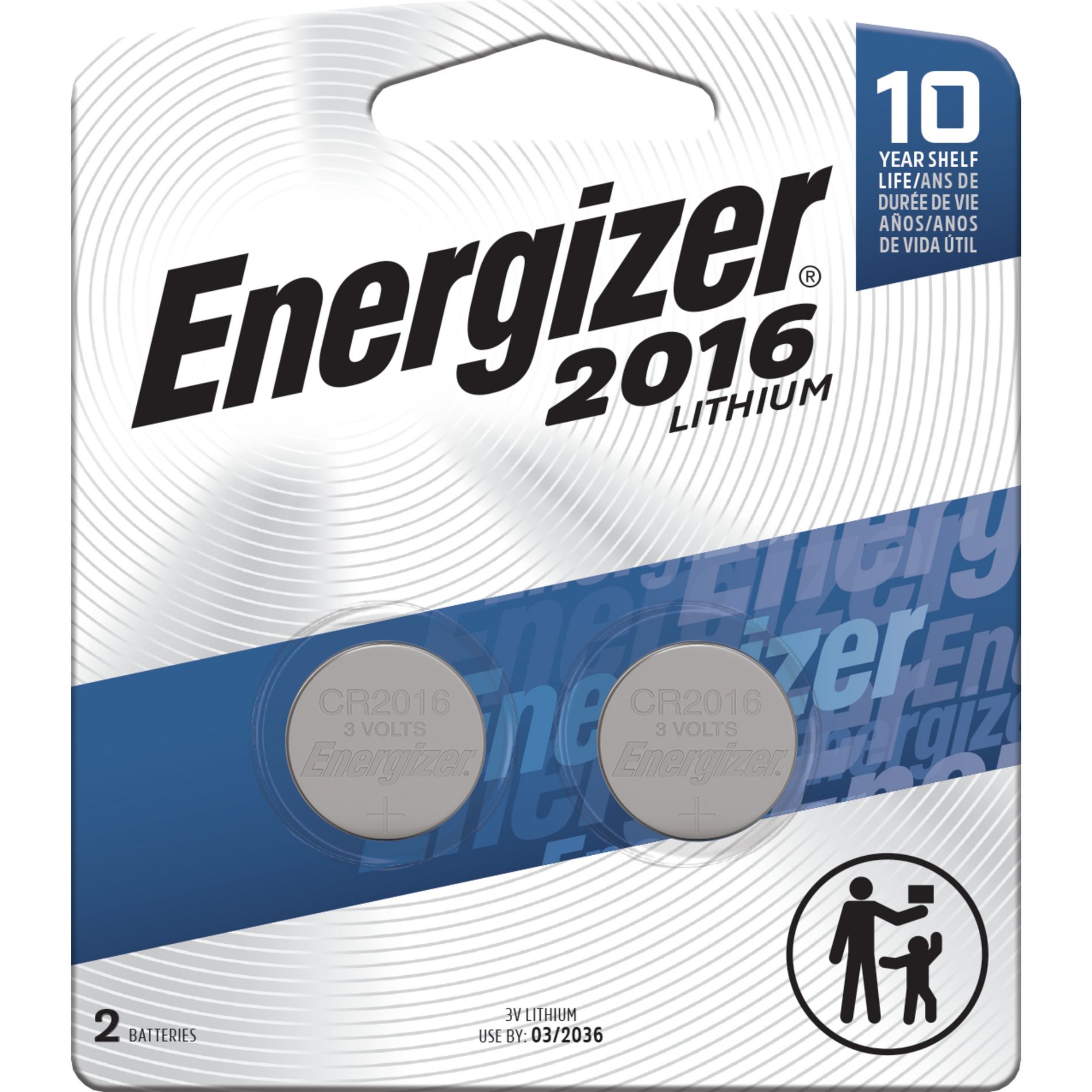 Energizer 2016 Batteries 2pk - Lithium Coin Battery: 3V, 90mAh Capacity