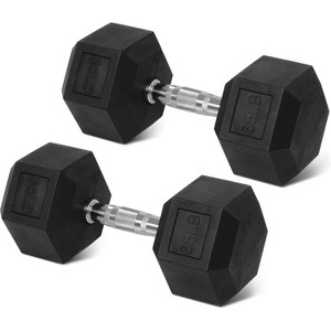Rubber Encased Hex Dumbbell Set, Cast Iron Weights with Anti-Slip Grip for Home Gym Strength Training - 1 of 4