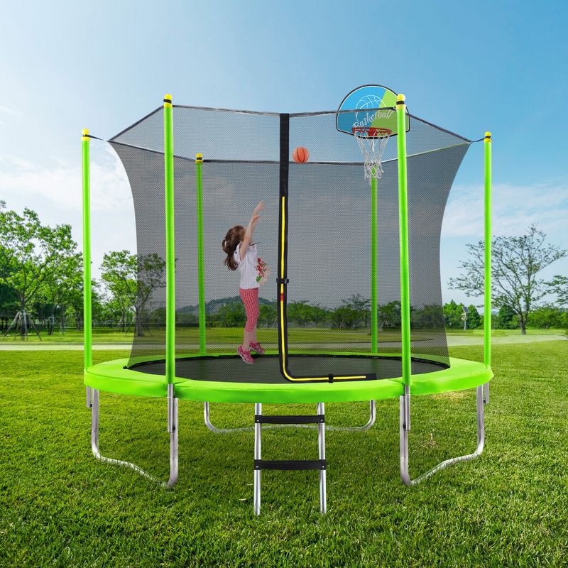 8 FT/ 10 FT Trampoline for Kids with Safety Enclosure Net, Basketball Hoop and Ladder-ModernLuxe, 1 of 7