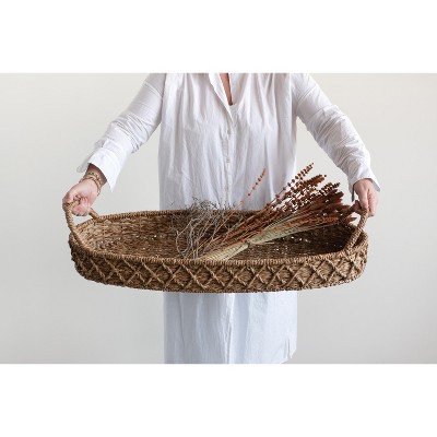 Storied Home Decorative Oval Woven Seagrass Tray with Handles