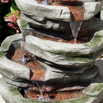 Sunnydaze 31" Gray and Green Polyresin Cobblestone Waterfall Fountain