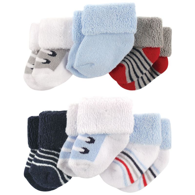 Luvable Friends Baby Boy Newborn and Baby Socks Set, Blue Gray Sneakers, 0-3 Months, 1 of 4