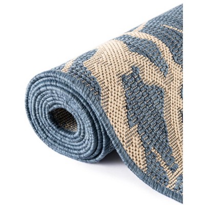 Reversible Blue Synthetic 4' x 6' Easy-Care Outdoor Rug