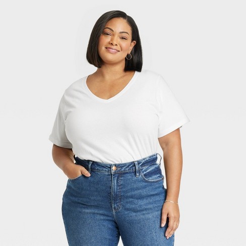 Women's Short Sleeve V-neck T-shirt - Ava & Viv™ White 4x : Target