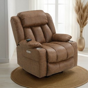 Royal Hampton Power Recliner Lift Chair, Heating Massage, Brown Faux Leather - 1 of 4
