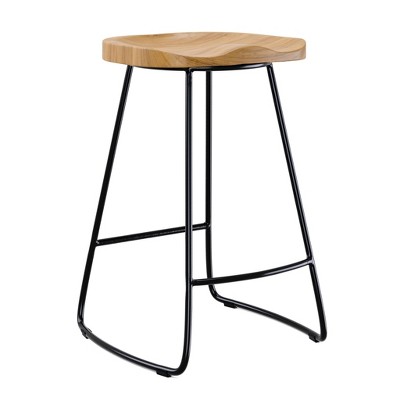 Sleek Black 21.7" Backless Wood & Metal Counter Stool