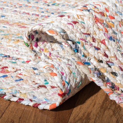 Handmade Ivory and Multicolor Braided Cotton Runner Rug