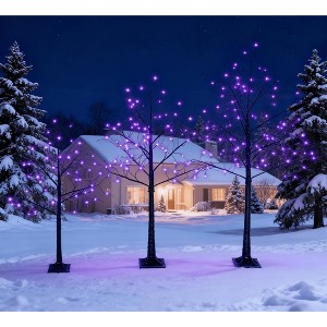 Pre-Lit Black Halloween Spooky Tree Set with Purple LED Lights, 4FT, 5FT & 6FT 3-Pieces Lighted Halloween Decoration for Home, Yard, Party - 1 of 4