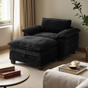 51" Oversized Chenille Chaise Lounge Chair with Removable Ottoman - 1 of 4