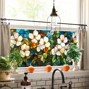 Window Film Flowers, Window Cling Privacy Film Removable Glass Door Window Covering Stickers 45X100cm(Green) - 1 of 4