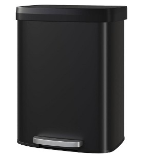 13.2 Gallon Trash Can with Soft Close Plastic Lid, Stainless Steel Garbage Can for Kitchen, Step-on Waste Bin with Liner Rim, Rear Handle, - 1 of 4