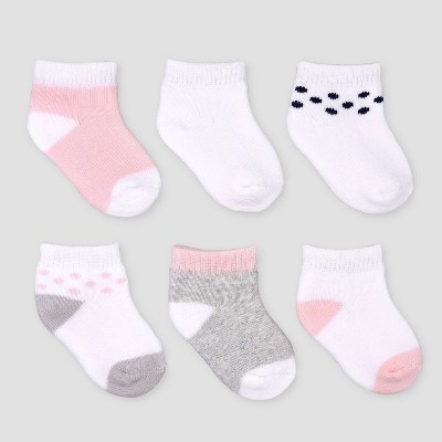 Baby Girls' 6pk Basic Ankle Terry Socks - Just One You® made by carter's Pink/Gray 0-3M