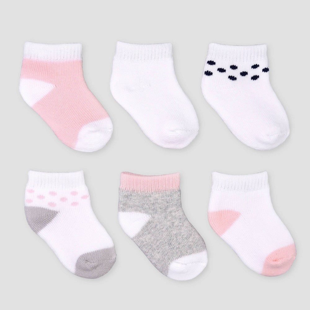 Baby Girls' 6pk Basic Ankle Terry Socks - Just One You made by carter's Pink/Gray 0-3M