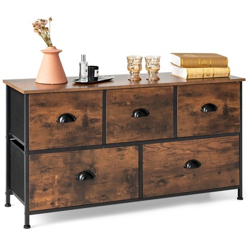 Costway 5-drawer Dresser Fabric Storage Tower W/wooden Top Chest Organizer  Rustic Brown : Target