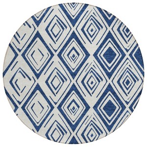 Navy Blue And Ivory Geometric Washable Indoor Outdoor Area Rug - 1 of 4