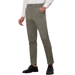 Lars Amadeus Men's Slim Fit Plaid Pattern Flat Front Business Pants - 1 of 4