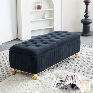 Kumasinova 47.2”Modern Luxury Velvet Storage Ottoman for Living Room,Tufted Ottoman Bench with Safety Hinge,Versatile Coffee Table Bench - 1 of 4