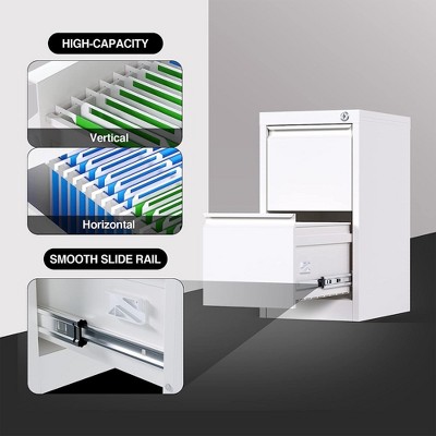 White Vertical 2-Drawer Lockable Metal Filing Cabinet