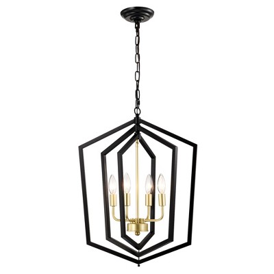 VYNXARIA 18.11 - Inch Matte Black and Gold 4 - Light Ceiling Lights, Modern Industrial Lantern - Style Chandelier