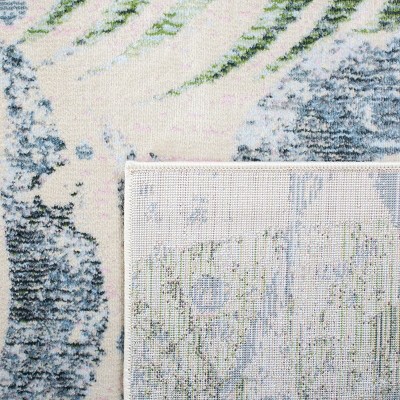 Square Blue Floral Stain-Resistant Synthetic Area Rug