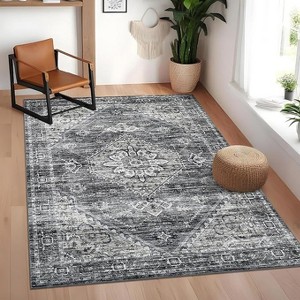 Washable Vintage Rug Distressed Floral Print Retro Accent Mat Non Slip Low Pile Carpet for Large Spaces Bedroom - 1 of 4