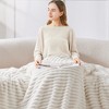 Aoibox Fleece Throw Blanket for Couch - Soft & Warm Fluffy Cream White Blanket, Decorative and Giftable Striped Blankets for Women, Men - 3 of 4