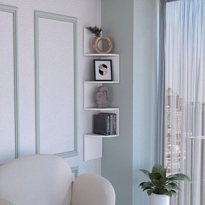 INFURNIC Decorative Wall Shelf Corner Shelf with Four Shelves for Modern Space Optimization Easy Installation, White, 9.8"*9.8"*51.5"